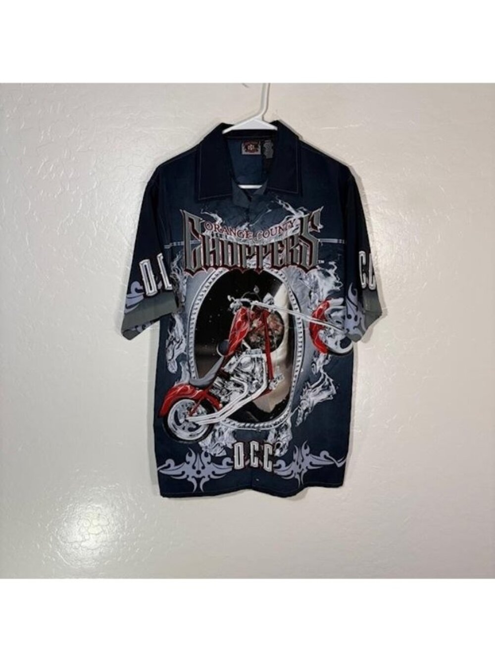 Vintage Orange County Choppers Shirt Mens Medium Black Short Sleeve Button Up